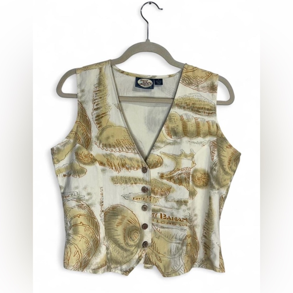 Vintage Tommy Bahama Beige Shell Print 100% Silk Vest